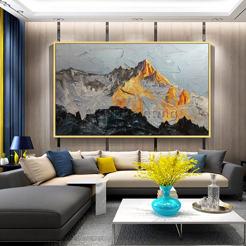 Pintura acr&iacute;lica en lienzo para decoraci&oacute;n del hogar, pintura abstracta con cuchillo de paleta de monta&ntilde;a, sala de estar de pared para im&aacute;genes art&iacute;sticas, cuadro 5