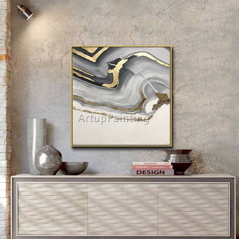 Pintura abstracta en lienzo para sala de estar, cuadro de Arte de oro acr&iacute;lico, cuadros de caudros, decoraci&oacute;n moderna, im&aacute;genes art&iacute;sticas de pared abstractas