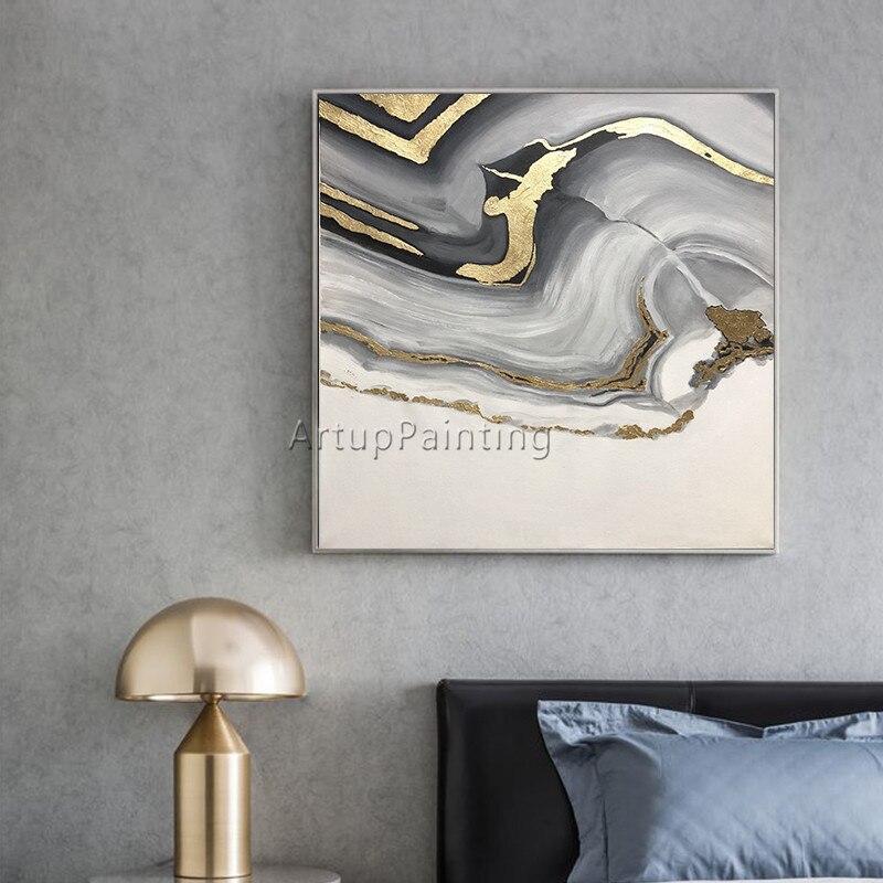Pintura abstracta en lienzo para sala de estar, cuadro de Arte de oro acr&iacute;lico, cuadros de caudros, decoraci&oacute;n moderna, im&aacute;genes art&iacute;sticas de pared abstractas