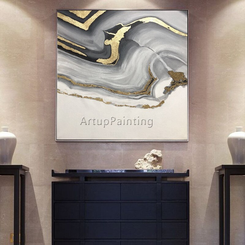 Pintura abstracta en lienzo para sala de estar, cuadro de Arte de oro acr&iacute;lico, cuadros de caudros, decoraci&oacute;n moderna, im&aacute;genes art&iacute;sticas de pared abstractas