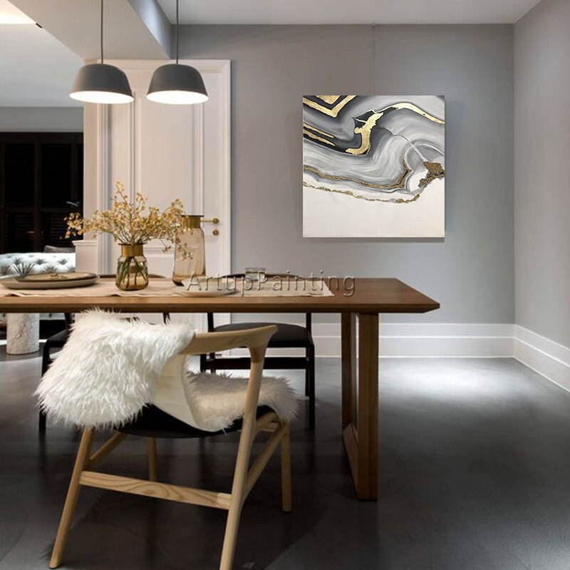 Pintura abstracta en lienzo para sala de estar, cuadro de Arte de oro acr&iacute;lico, cuadros de caudros, decoraci&oacute;n moderna, im&aacute;genes art&iacute;sticas de pared abstractas
