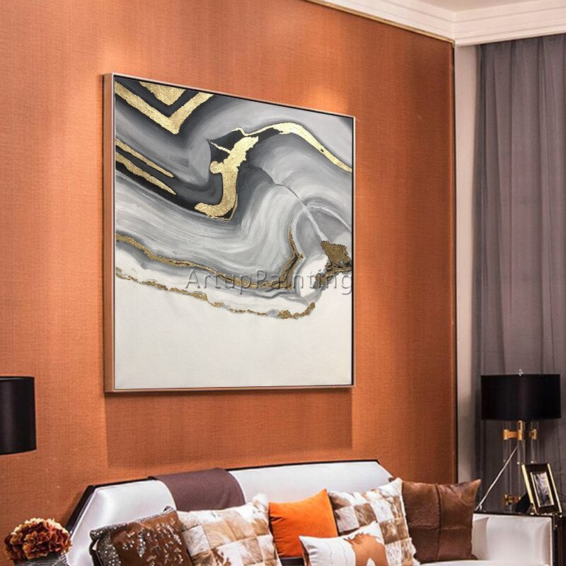 Pintura abstracta en lienzo para sala de estar, cuadro de Arte de oro acr&iacute;lico, cuadros de caudros, decoraci&oacute;n moderna, im&aacute;genes art&iacute;sticas de pared abstractas