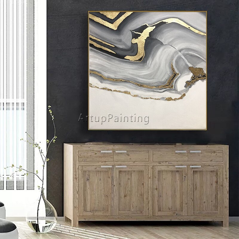 Pintura abstracta en lienzo para sala de estar, cuadro de Arte de oro acr&iacute;lico, cuadros de caudros, decoraci&oacute;n moderna, im&aacute;genes art&iacute;sticas de pared abstractas