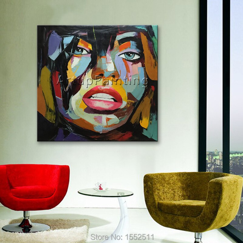 Paleta de pintura al &oacute;leo de retrato, pintura de cara de cuchillo, figura de Impasto sobre lienzo, arte de pared de francotirador Nielly pintado a mano
