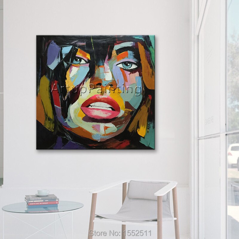 Paleta de pintura al &oacute;leo de retrato, pintura de cara de cuchillo, figura de Impasto sobre lienzo, arte de pared de francotirador Nielly pintado a mano