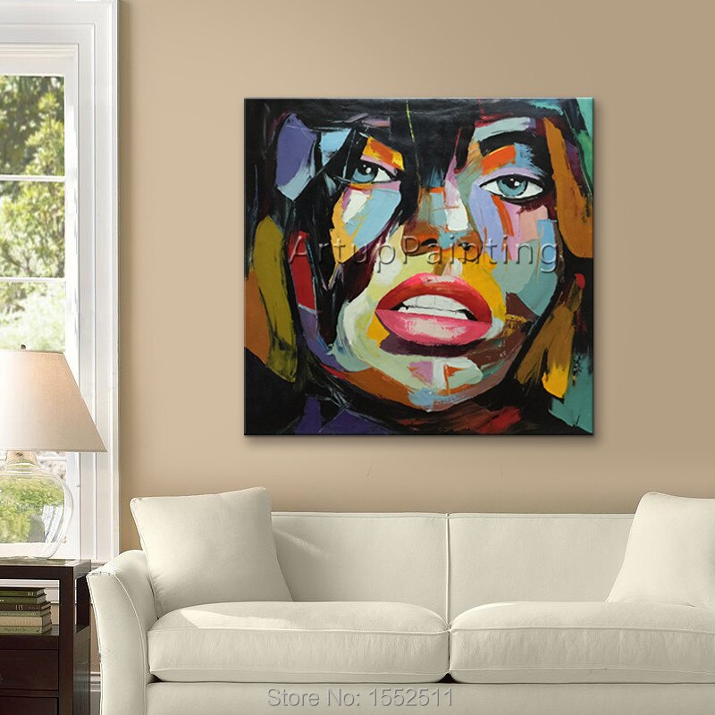 Paleta de pintura al &oacute;leo de retrato, pintura de cara de cuchillo, figura de Impasto sobre lienzo, arte de pared de francotirador Nielly pintado a mano