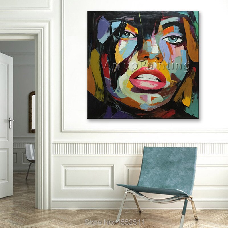 Paleta de pintura al &oacute;leo de retrato, pintura de cara de cuchillo, figura de Impasto sobre lienzo, arte de pared de francotirador Nielly pintado a mano