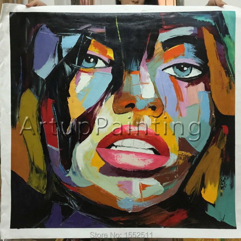 Paleta de pintura al &oacute;leo de retrato, pintura de cara de cuchillo, figura de Impasto sobre lienzo, arte de pared de francotirador Nielly pintado a mano