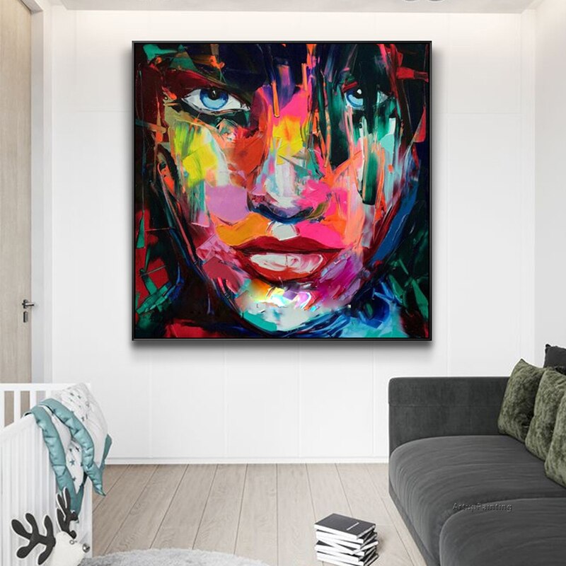 Francoise Nielly pintura en lienzo pintada a mano, im&aacute;genes art&iacute;sticas de pared para decoraci&oacute;n de sala de estar, paleta de cuchillo, retrato de cara, pintura al &oacute;leo