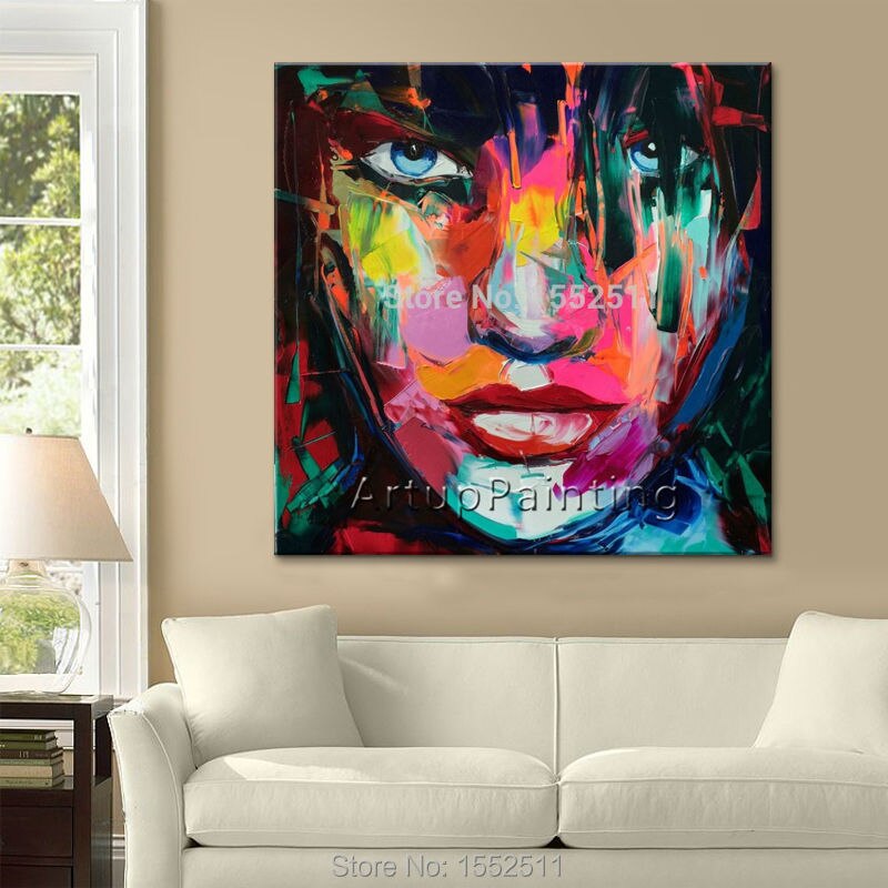 Francoise Nielly pintura en lienzo pintada a mano, im&aacute;genes art&iacute;sticas de pared para decoraci&oacute;n de sala de estar, paleta de cuchillo, retrato de cara, pintura al &oacute;leo
