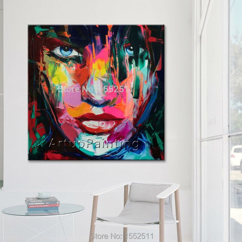 Francoise Nielly pintura en lienzo pintada a mano, im&aacute;genes art&iacute;sticas de pared para decoraci&oacute;n de sala de estar, paleta de cuchillo, retrato de cara, pintura al &oacute;leo