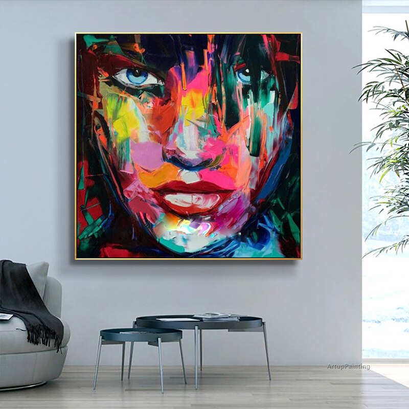 Francoise Nielly pintura en lienzo pintada a mano, im&aacute;genes art&iacute;sticas de pared para decoraci&oacute;n de sala de estar, paleta de cuchillo, retrato de cara, pintura al &oacute;leo