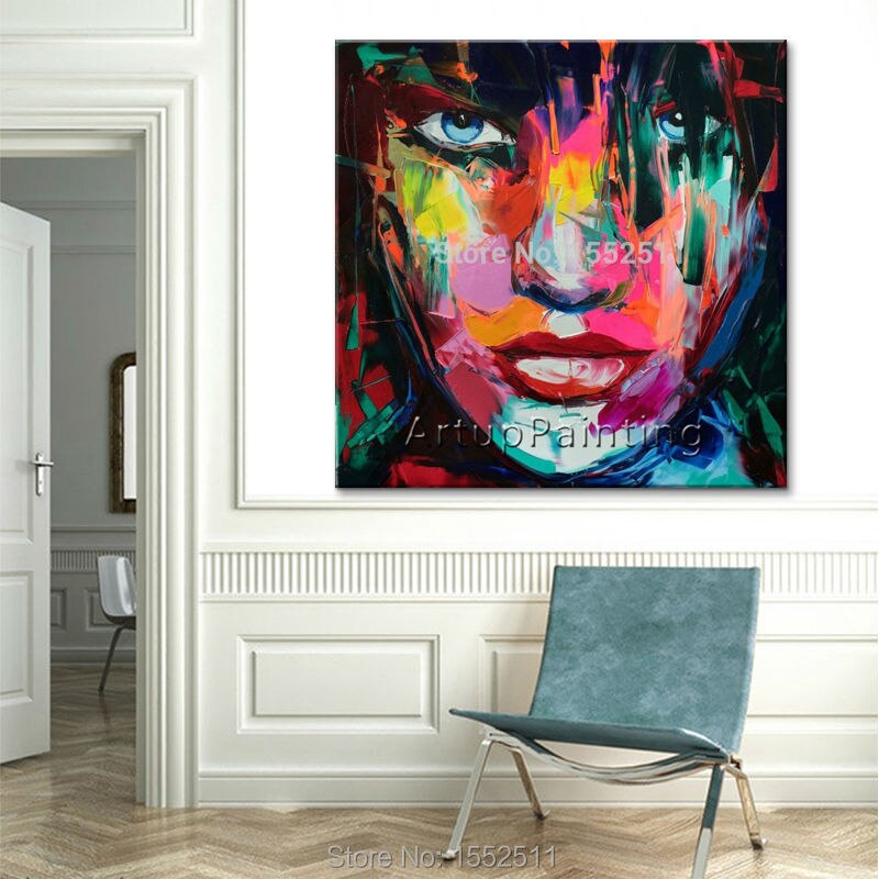 Francoise Nielly pintura en lienzo pintada a mano, im&aacute;genes art&iacute;sticas de pared para decoraci&oacute;n de sala de estar, paleta de cuchillo, retrato de cara, pintura al &oacute;leo