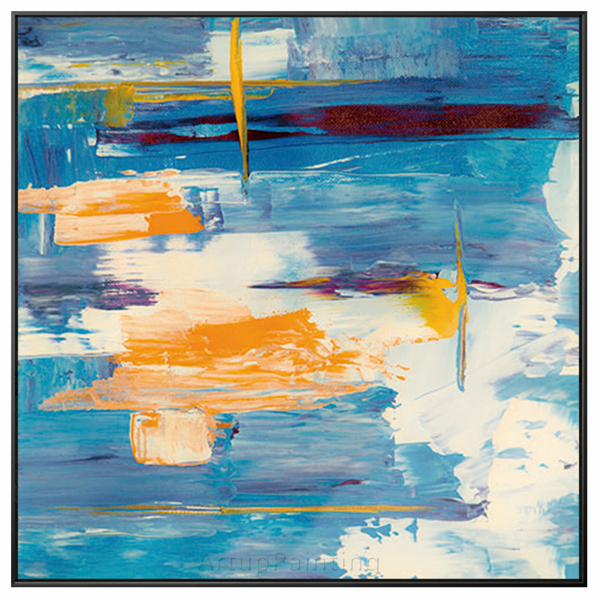 Minimalist abstract art Expressionist Orange Blue Beige canvas painting acrylic wall Pictures For Living Room caudros decoracion