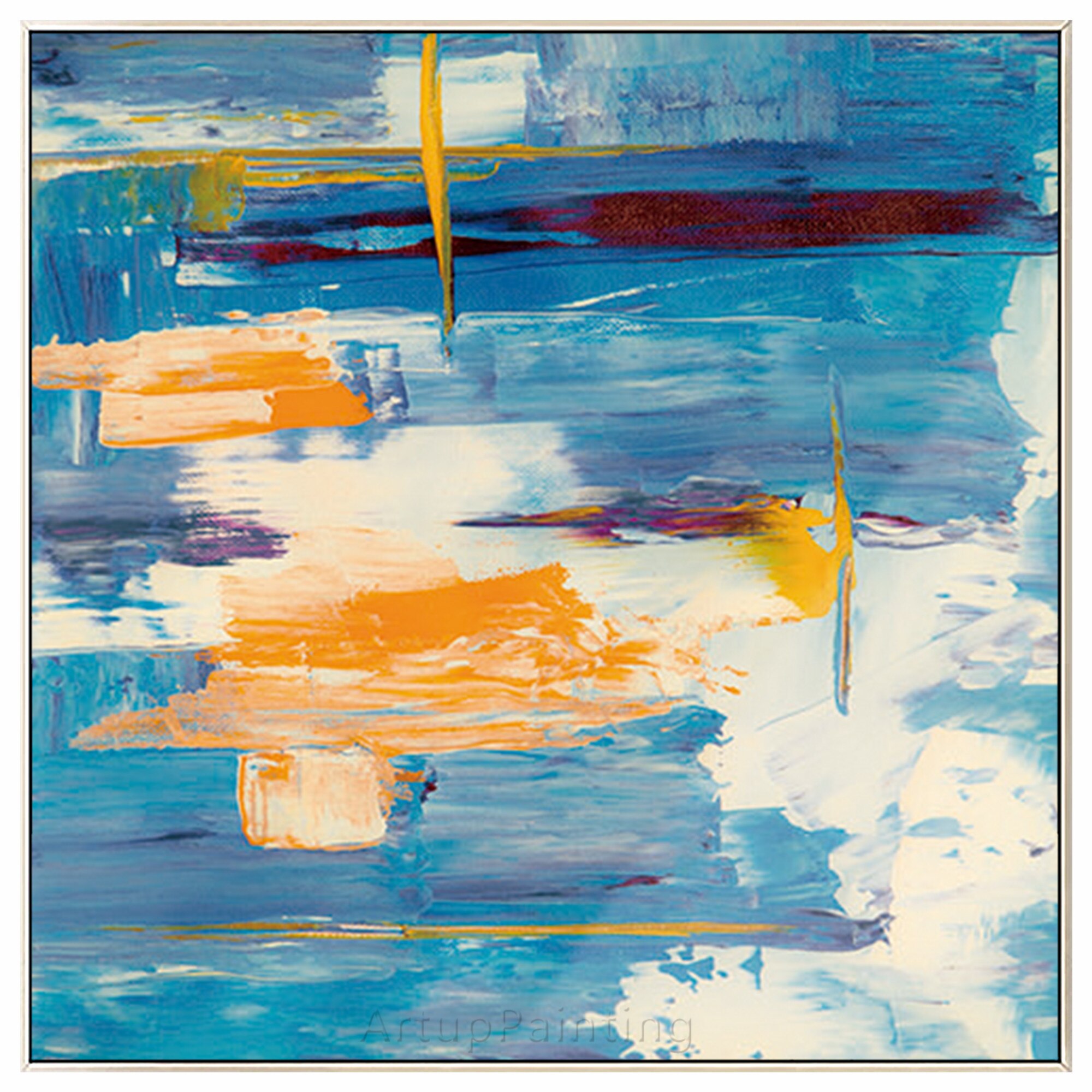 Minimalist abstract art Expressionist Orange Blue Beige canvas painting acrylic wall Pictures For Living Room caudros decoracion