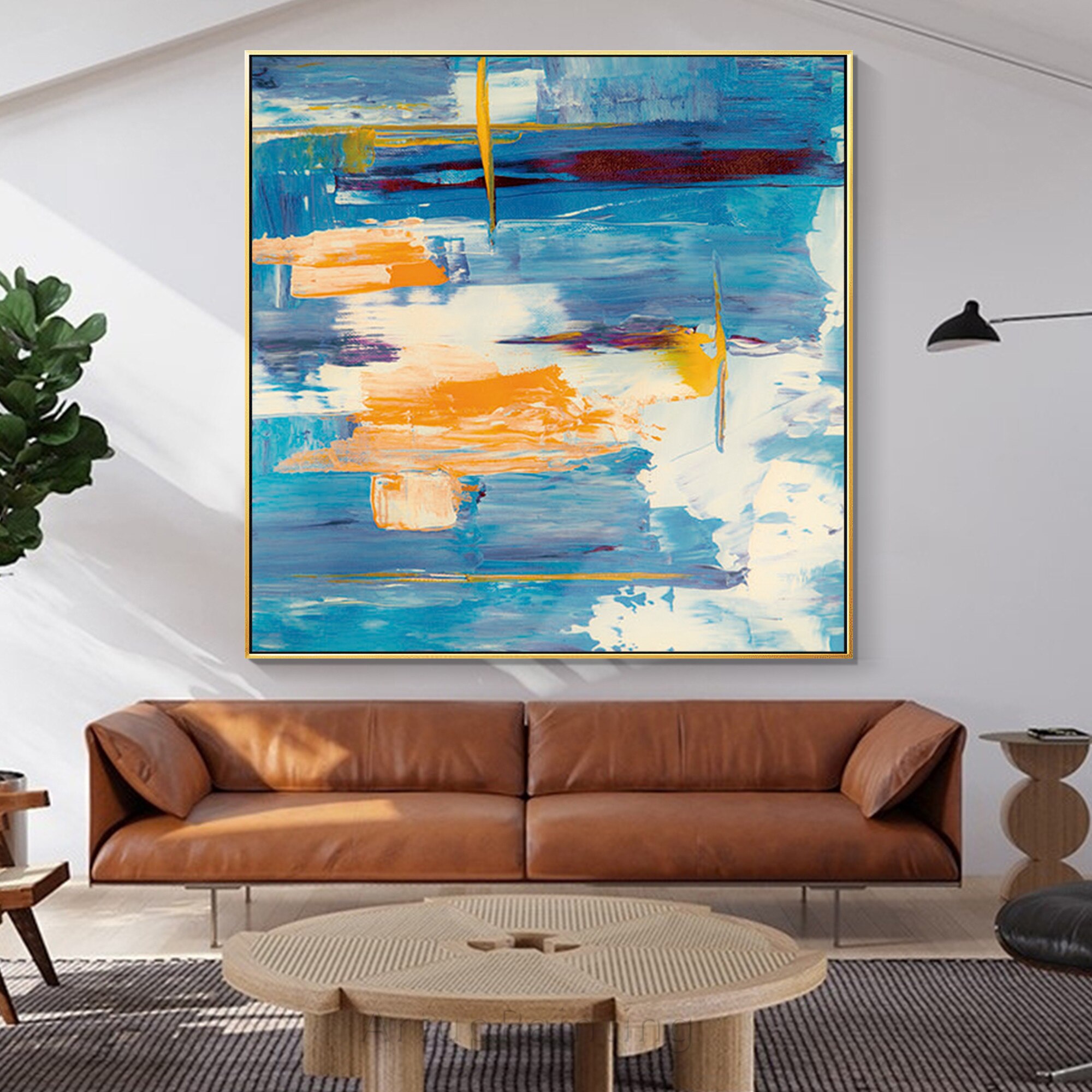 Minimalist abstract art Expressionist Orange Blue Beige canvas painting acrylic wall Pictures For Living Room caudros decoracion