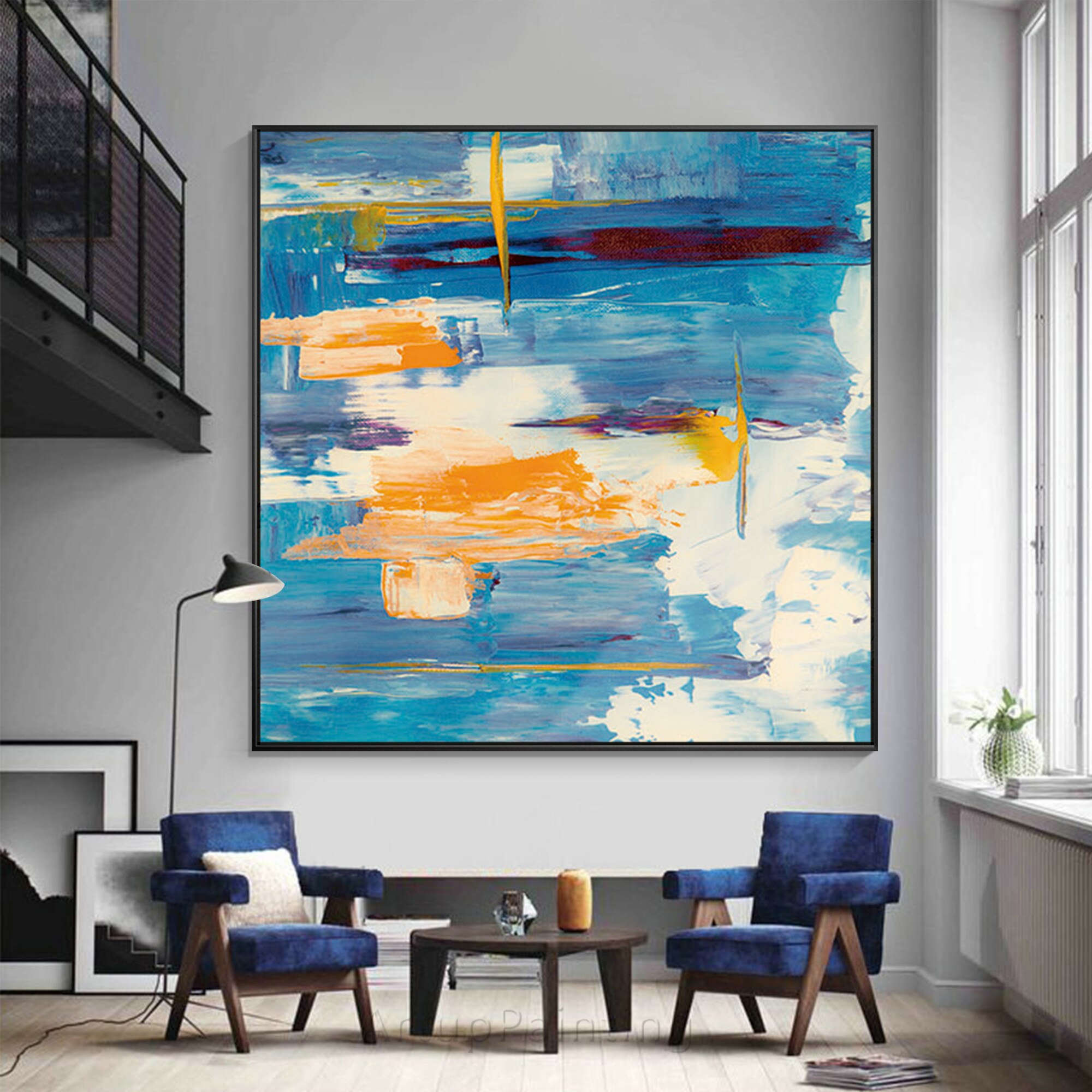 Minimalist abstract art Expressionist Orange Blue Beige canvas painting acrylic wall Pictures For Living Room caudros decoracion