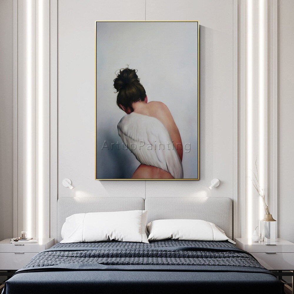 Modern oil Painting on Canvas Hand Painted white feather woman’s back potrait Wall Art Picture for Living Room Home Decoration Modern oil Painting on Canvas Hand Painted white feather woman’s back potrait Wall Art Picture for Living Room Home Decoration