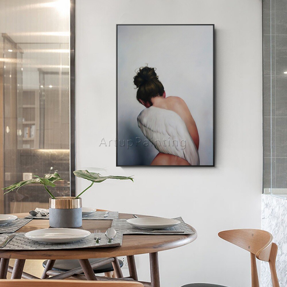 Modern oil Painting on Canvas Hand Painted white feather woman’s back potrait Wall Art Picture for Living Room Home Decoration Modern oil Painting on Canvas Hand Painted white feather woman’s back potrait Wall Art Picture for Living Room Home Decoration
