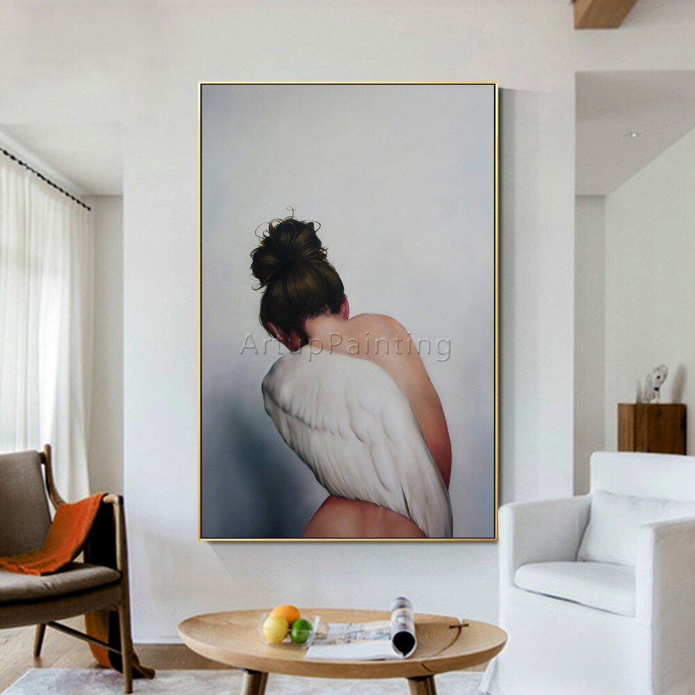 Modern oil Painting on Canvas Hand Painted white feather woman’s back potrait Wall Art Picture for Living Room Home Decoration Modern oil Painting on Canvas Hand Painted white feather woman’s back potrait Wall Art Picture for Living Room Home Decoration