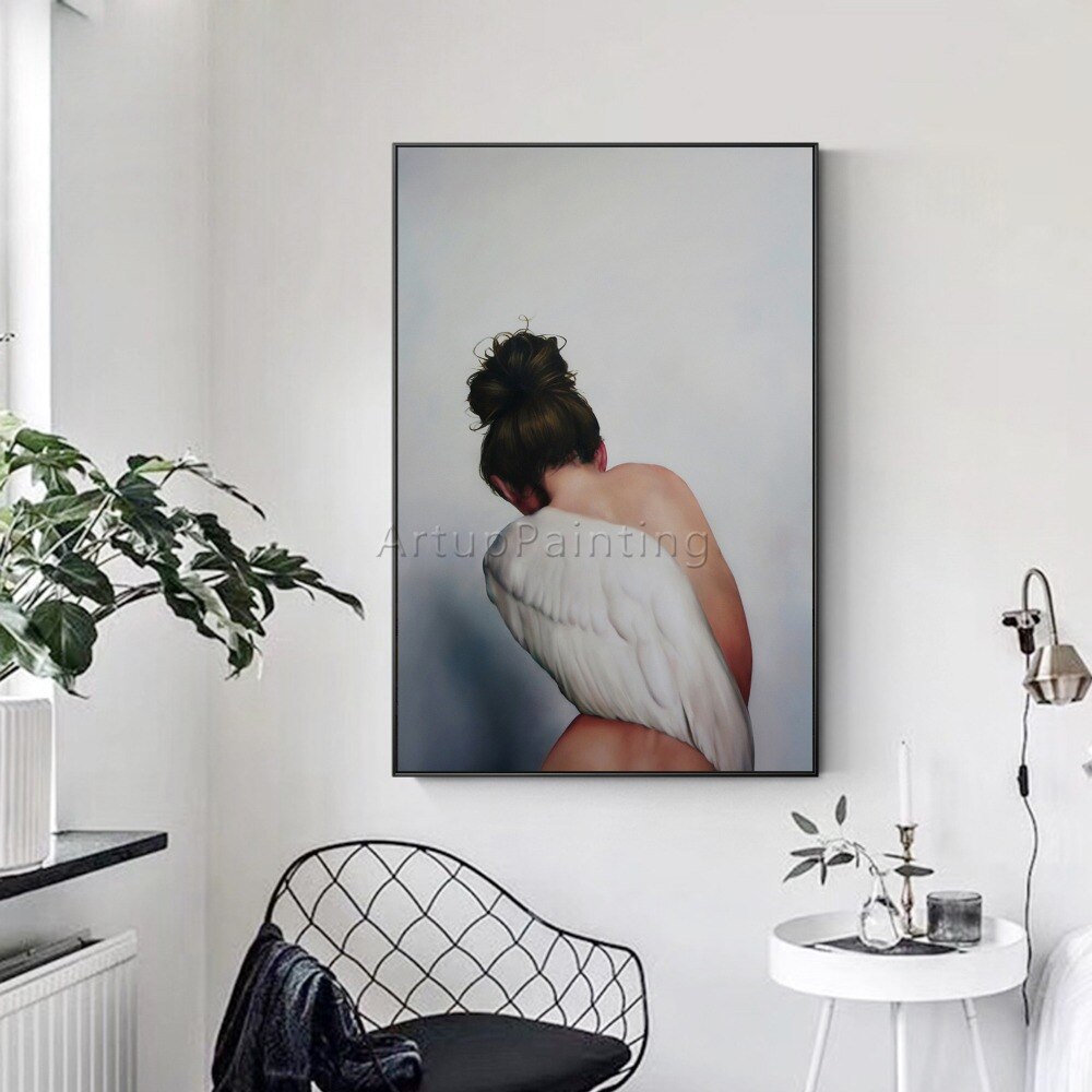 Modern oil Painting on Canvas Hand Painted white feather woman’s back potrait Wall Art Picture for Living Room Home Decoration Modern oil Painting on Canvas Hand Painted white feather woman’s back potrait Wall Art Picture for Living Room Home Decoration