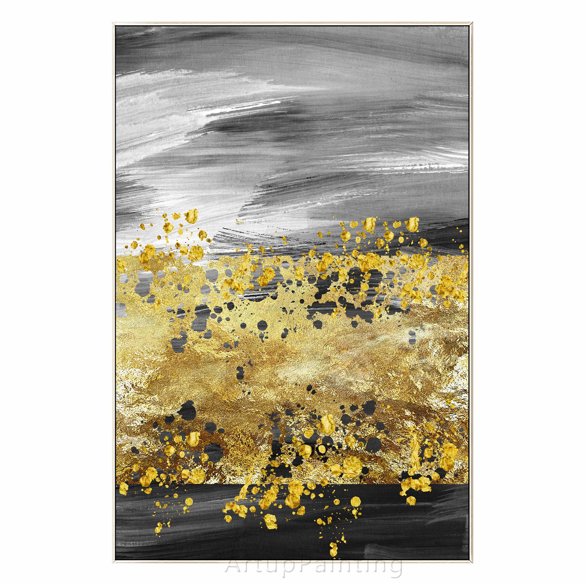 Gray Abstract Gold Leaf Black Hand Painting Canvas Texture oil painting acrylic large wall art picture for home decoration