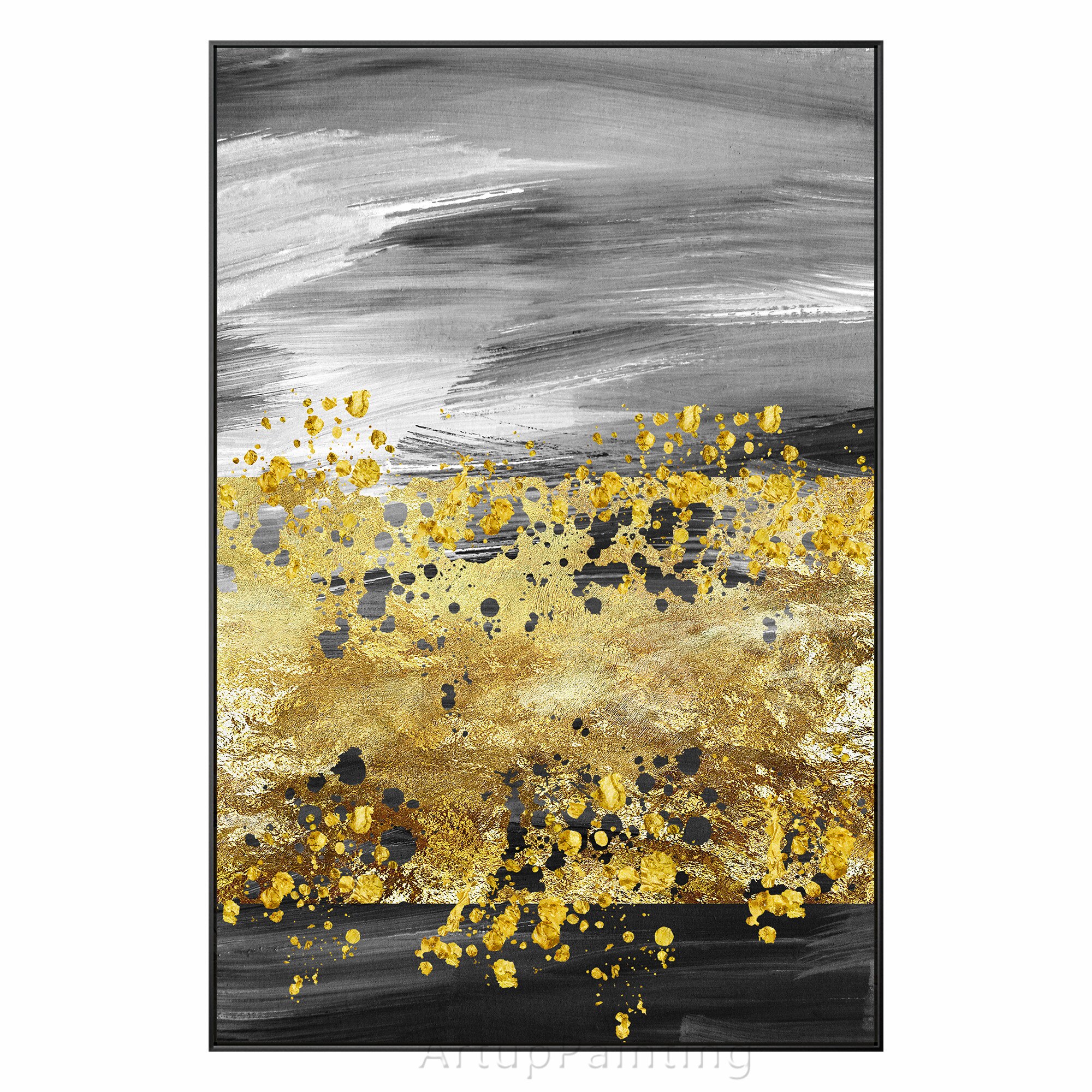 Gray Abstract Gold Leaf Black Hand Painting Canvas Texture oil painting acrylic large wall art picture for home decoration