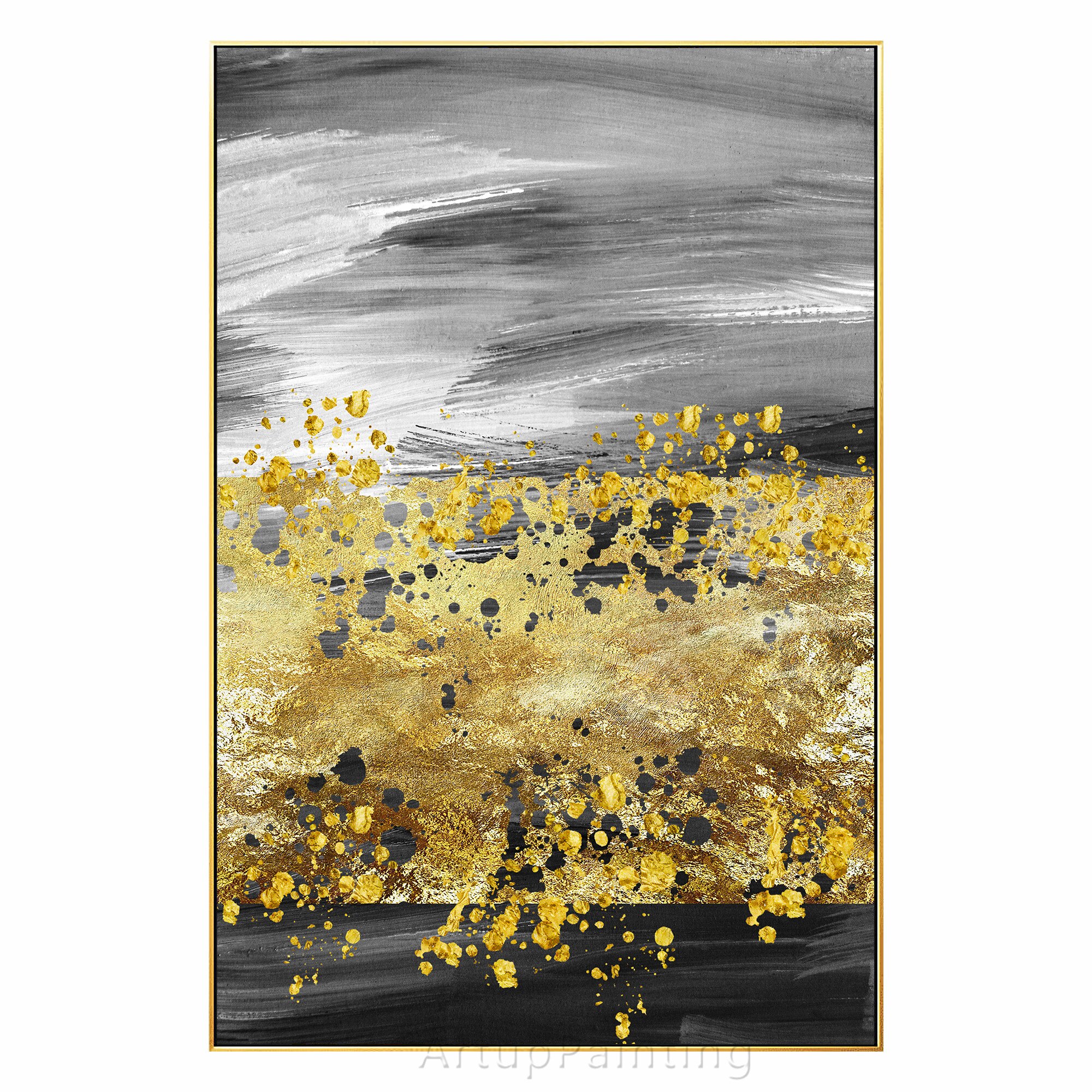 Gray Abstract Gold Leaf Black Hand Painting Canvas Texture oil painting acrylic large wall art picture for home decoration
