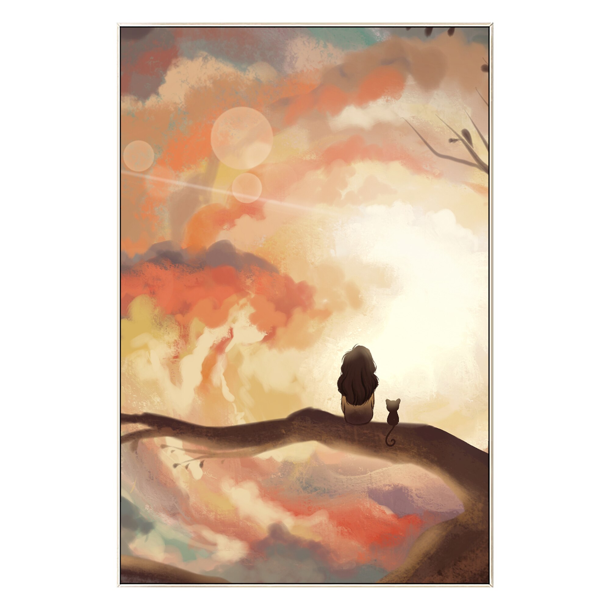 Cartoon Abstract Orange Sunset people stands on tree Hand Painting Canvas Texture oil painting acrylic large wall art picture