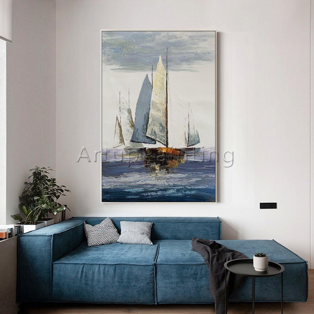 Canvas oil painting room decoracion sailing boat ship yacht acrylic painting Wall art Pictures For Living Room seascape