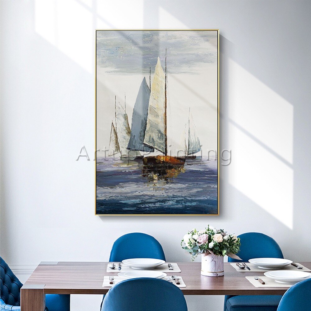 Canvas oil painting room decoracion sailing boat ship yacht acrylic painting Wall art Pictures For Living Room seascape