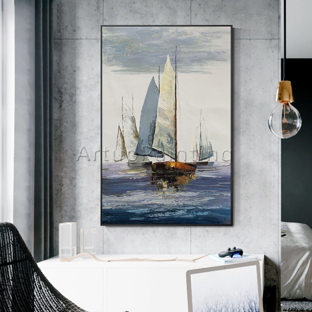 Canvas oil painting room decoracion sailing boat ship yacht acrylic painting Wall art Pictures For Living Room seascape
