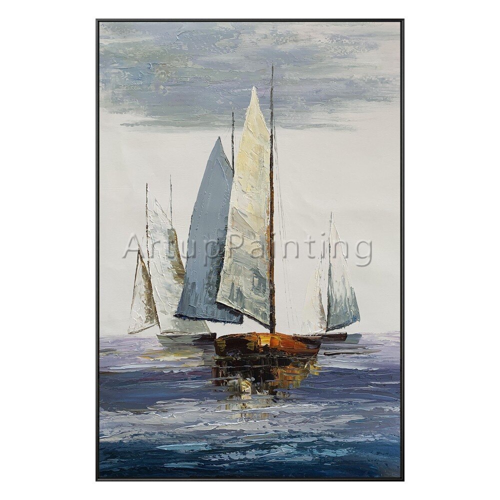 Canvas oil painting room decoracion sailing boat ship yacht acrylic painting Wall art Pictures For Living Room seascape