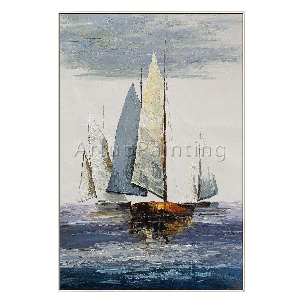Canvas oil painting room decoracion sailing boat ship yacht acrylic painting Wall art Pictures For Living Room seascape