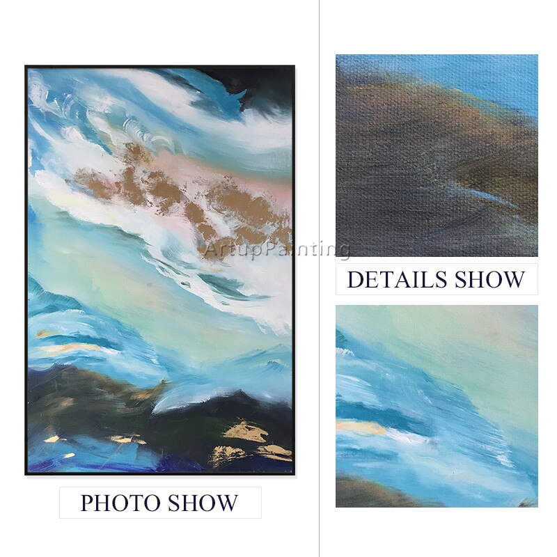 Canvas oil painting cuadros decoracion blue Sea wave acrylic painting Wall art Pictures for living room home decor quadros art03