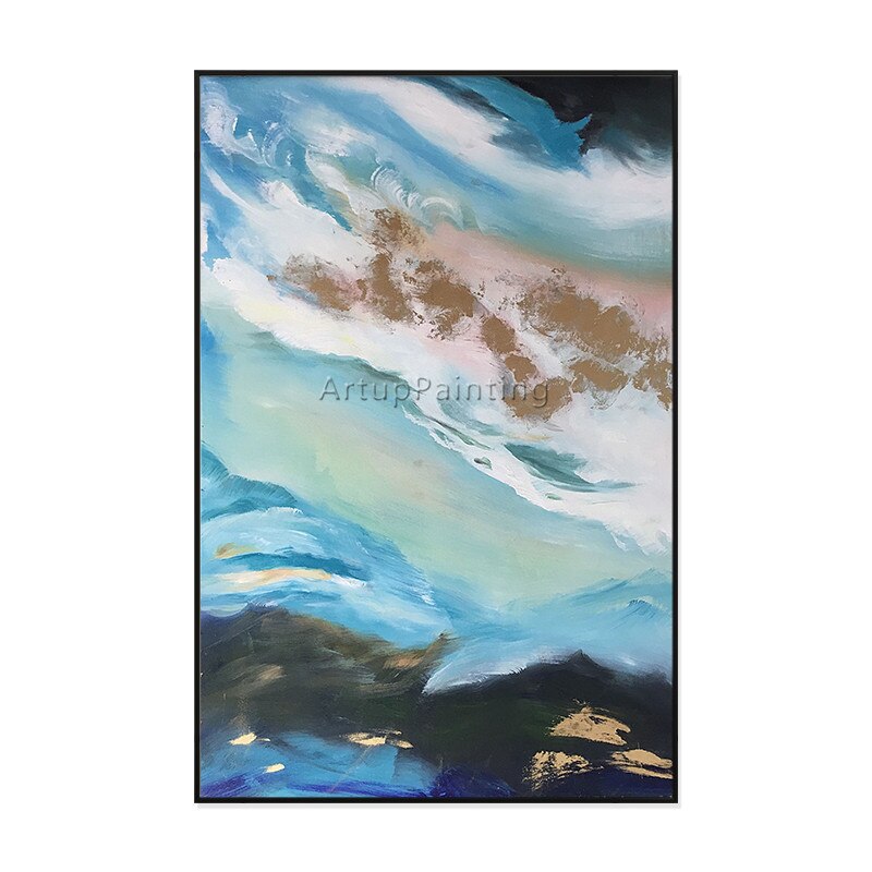 Canvas oil painting cuadros decoracion blue Sea wave acrylic painting Wall art Pictures for living room home decor quadros art03