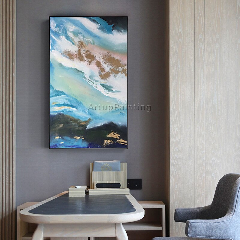Canvas oil painting cuadros decoracion blue Sea wave acrylic painting Wall art Pictures for living room home decor quadros art03