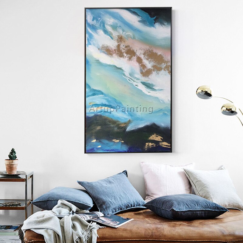 Canvas oil painting cuadros decoracion blue Sea wave acrylic painting Wall art Pictures for living room home decor quadros art03