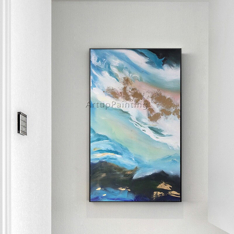 Canvas oil painting cuadros decoracion blue Sea wave acrylic painting Wall art Pictures for living room home decor quadros art03