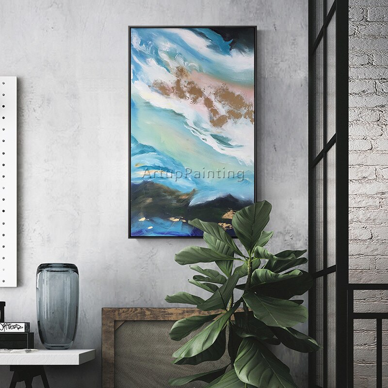 Canvas oil painting cuadros decoracion blue Sea wave acrylic painting Wall art Pictures for living room home decor quadros art03