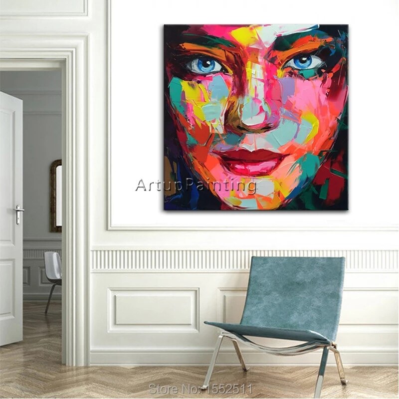 Portrait Face Oil painting Palette Knife Impasto figure canvas Hand painted Francoise Nielly Wall Art Pictures for living room 2
