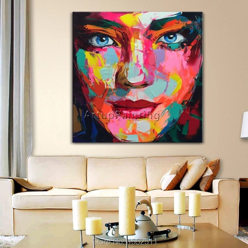 Portrait Face Oil painting Palette Knife Impasto figure canvas Hand painted Francoise Nielly Wall Art Pictures for living room 2