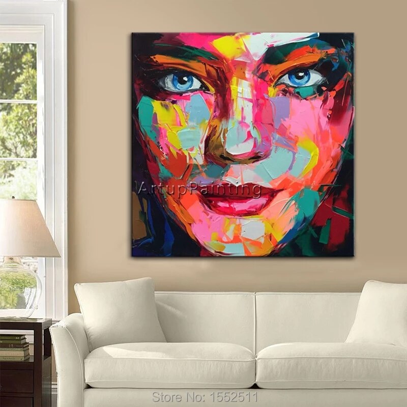 Portrait Face Oil painting Palette Knife Impasto figure canvas Hand painted Francoise Nielly Wall Art Pictures for living room 2
