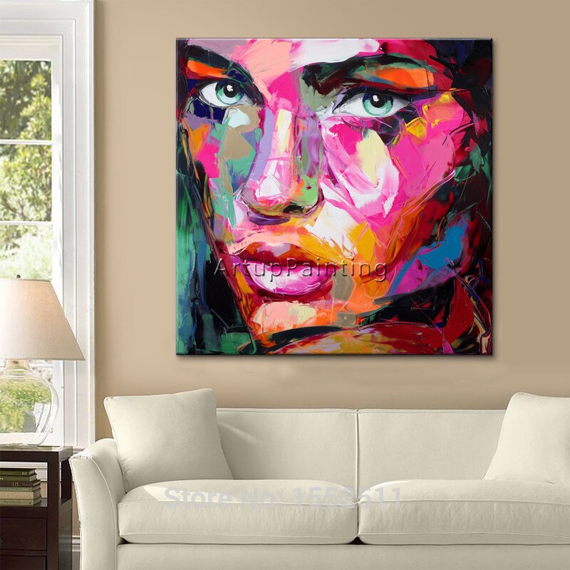 Face oil painting on canvas Francoise Nielly wall art pictures for living room heavy texture Palette knife caudros decoration