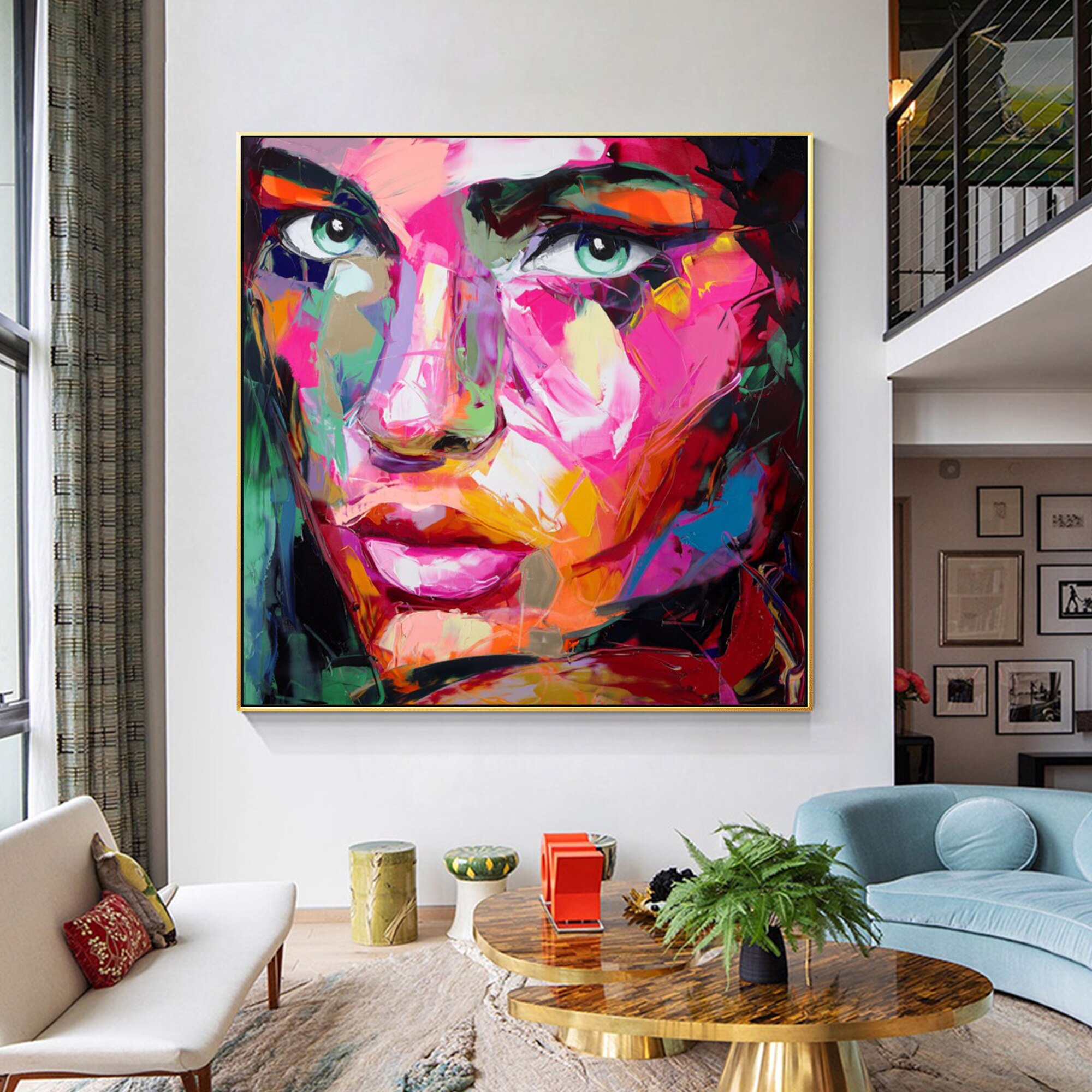 Face oil painting on canvas Francoise Nielly wall art pictures for living room heavy texture Palette knife caudros decoration