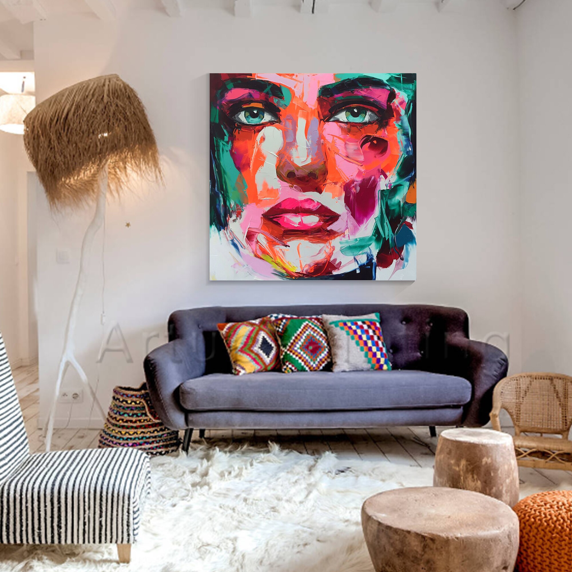 Palette knife painting portrait Palette knife Face Oil painting Impasto figure on canvas Hand painted Francoise Nielly 54
