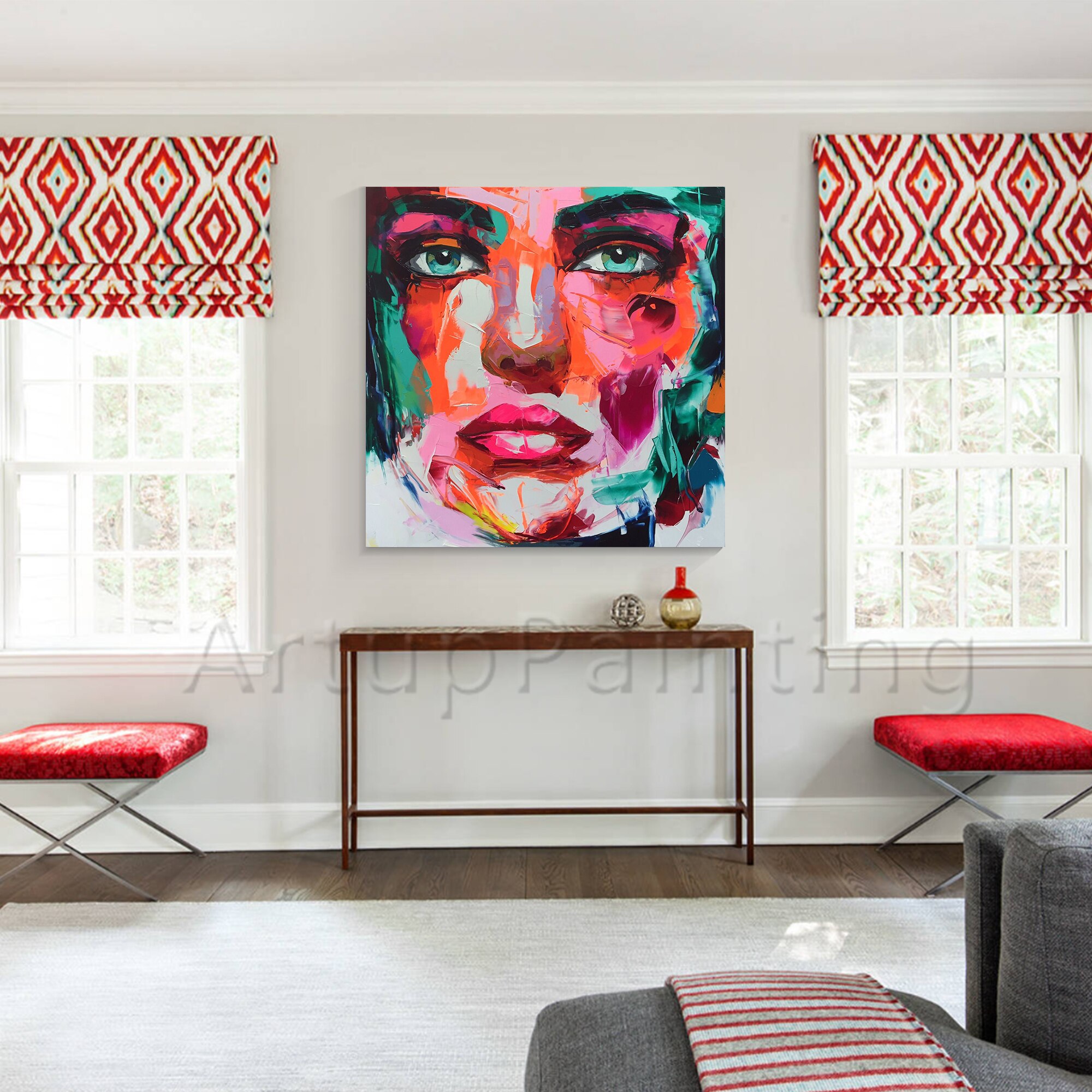 Palette knife painting portrait Palette knife Face Oil painting Impasto figure on canvas Hand painted Francoise Nielly 54