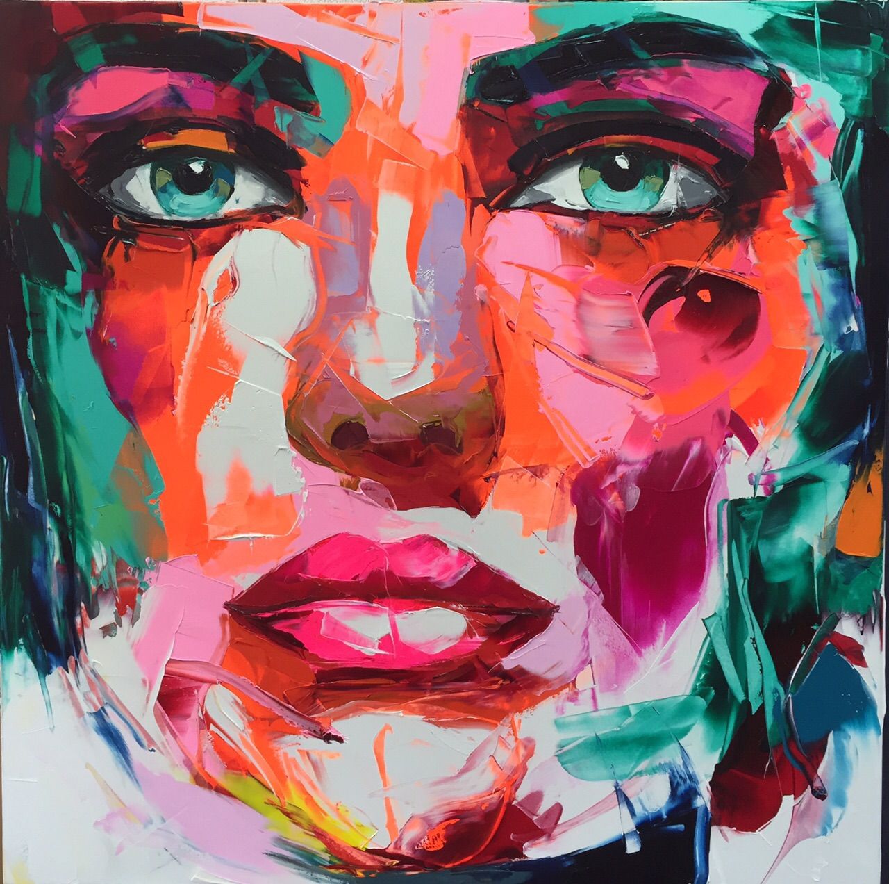 Palette knife painting portrait Palette knife Face Oil painting Impasto figure on canvas Hand painted Francoise Nielly 54