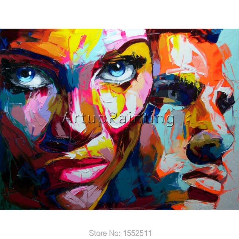 Francoise Nielly Hand painted Palette knife Face Oil painting Impasto figure on canvas Pop art Palette knife painting portrait