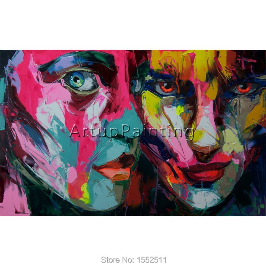 Francoise Nielly Hand painted Palette knife Face Oil painting Impasto figure on canvas Pop art Palette knife painting portrait
